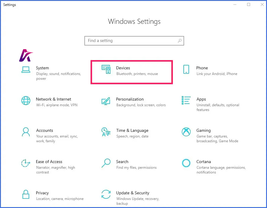 تنظیمات Devices در ویندوز 10