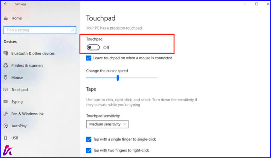 غیر فعال کردن تاچ پد ویندوز 10