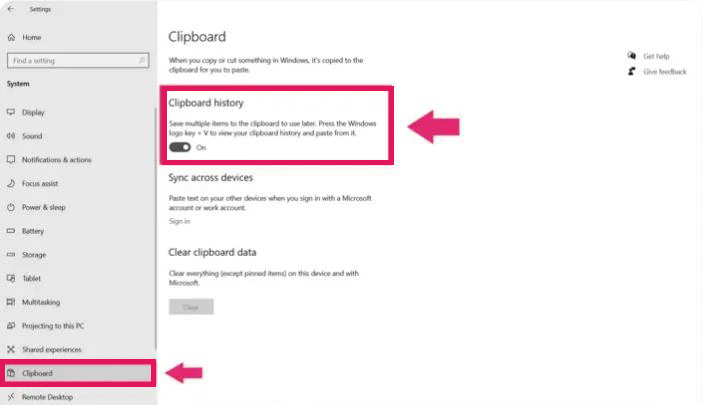 فعال سازی کلیپ برد ویندوز 10