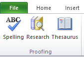 بخش Proofing در سربرگ Review اکسل