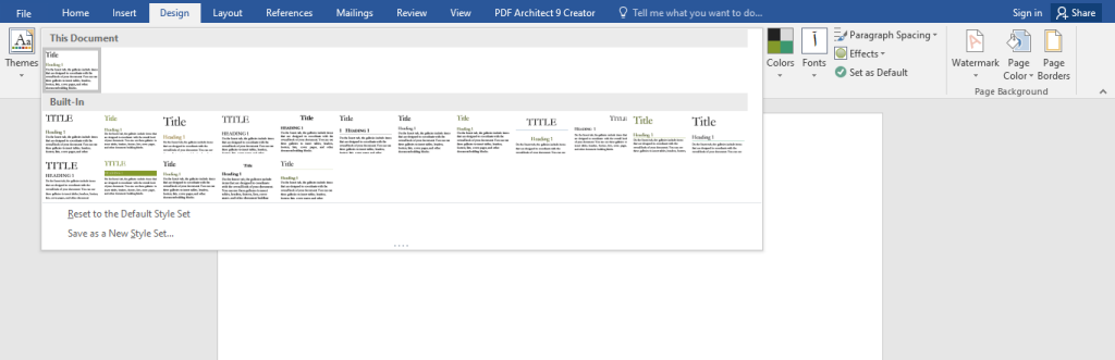 Document Formating در بخش Design ورد