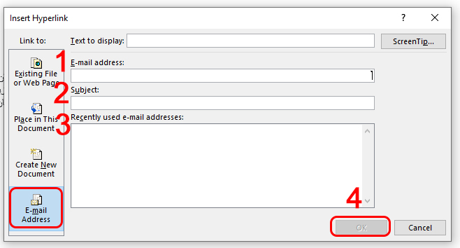 ایجاد لینک به ایمیل در ورد